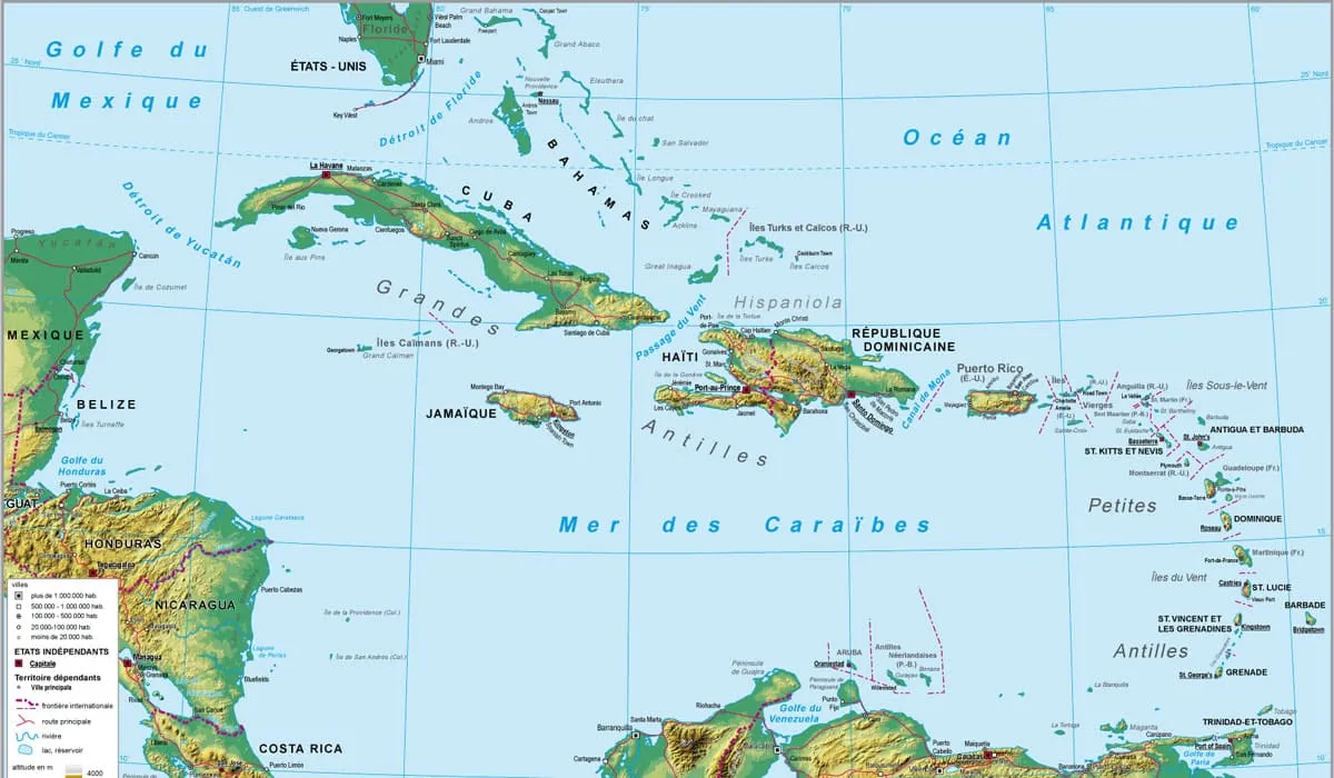 Map of the Caribbean archipelago Map of the Caribbean archipelago